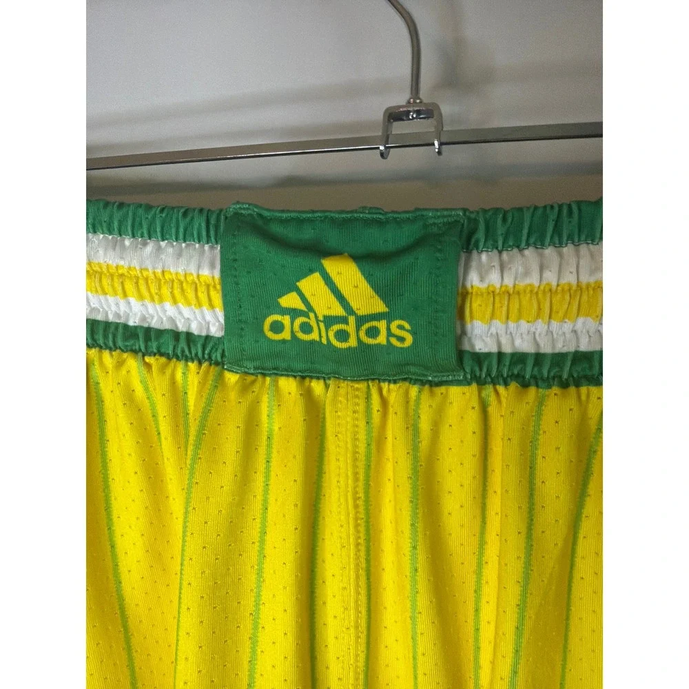 Adidas 50th Anniversary Drew League Basketball Shorts Yellow Green Pinstripe